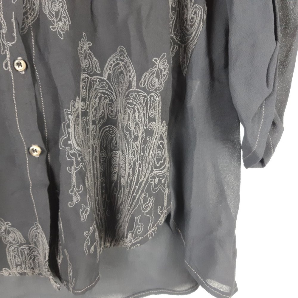 XCVI Button Up Stitch Blouse Embroider Gray Size Medium - Picture 5 of 7